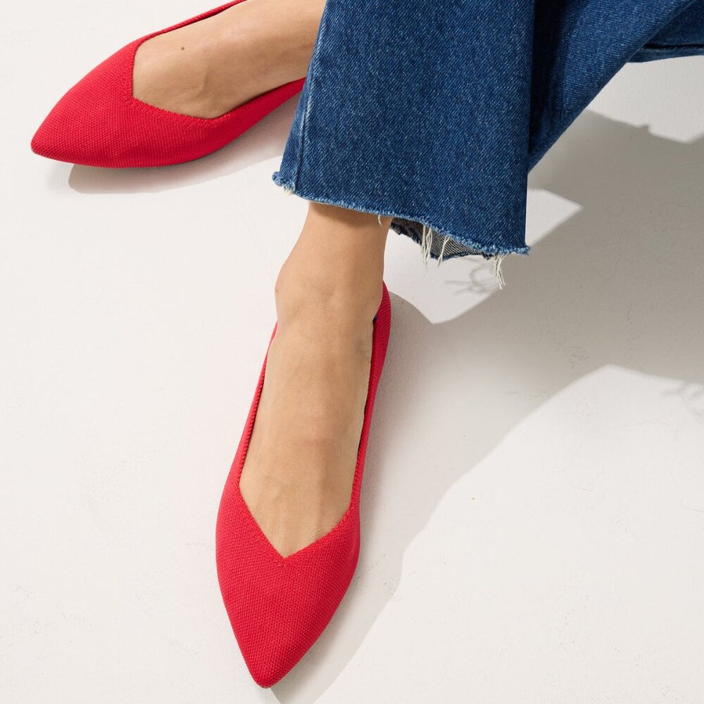 Rothy's The Point Red Textile Pointed Toe Slip On Flats Women's Size 10